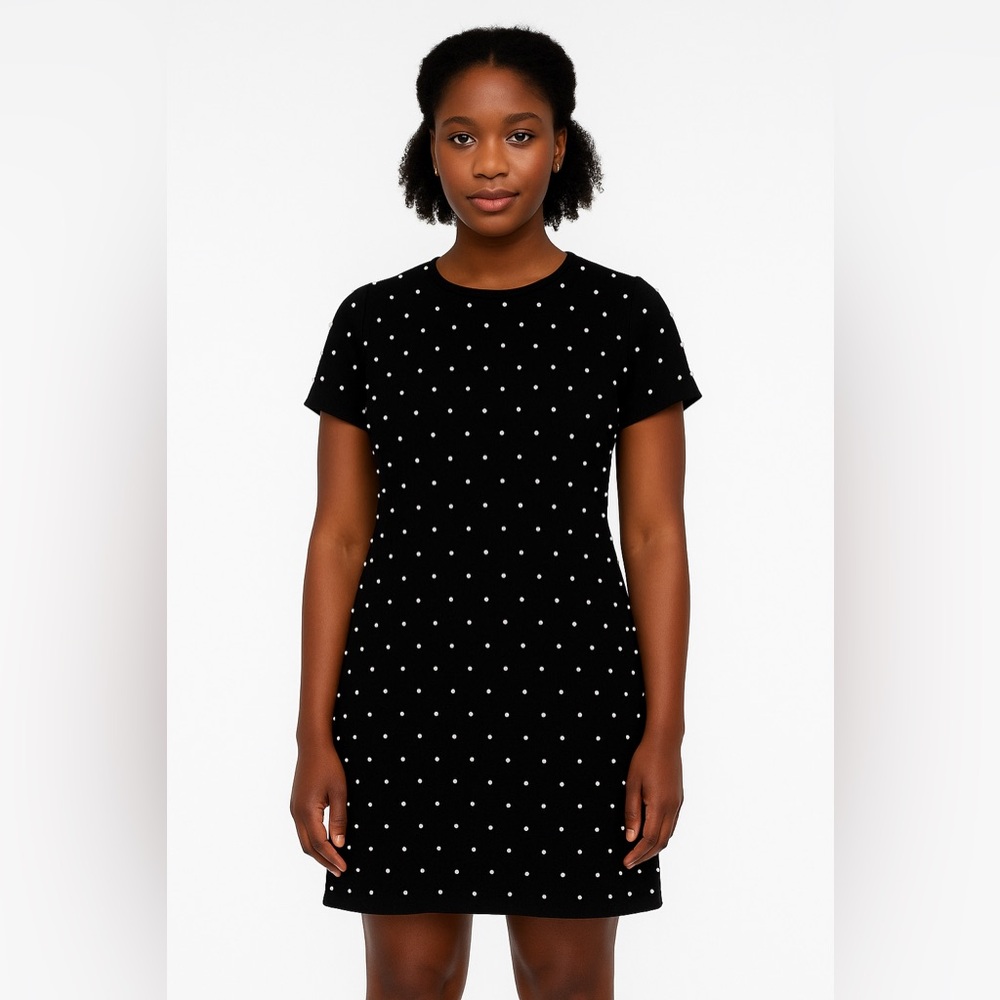 City Triangles Black Mini Dress with White pearl Accents. New